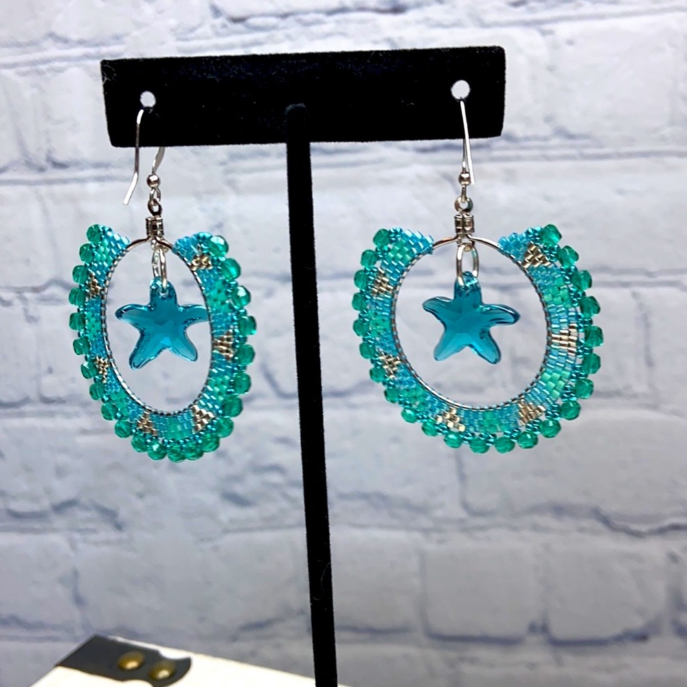 HANDMADE Starfish Beaded Boho Statement Earrings - Picture 3 of 5